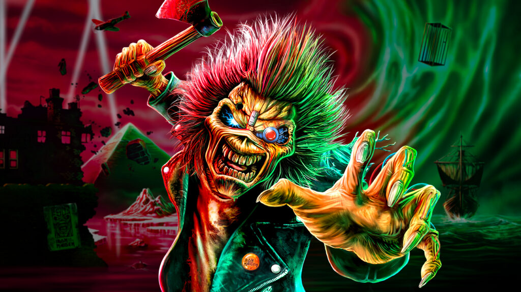 Iron Maiden wallpaper featuring the band's iconic logo and artwork.