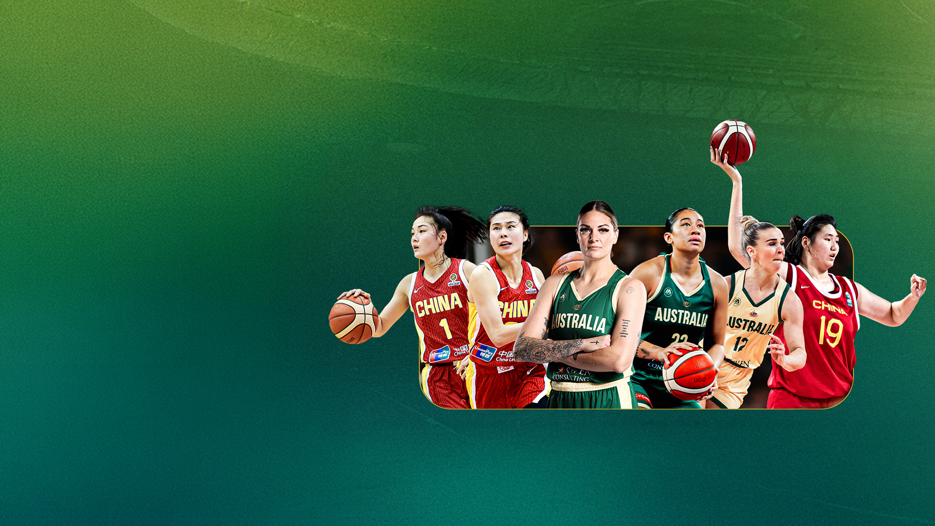 Australian and Chinese basketballs featuring in a promotional image on a green background.