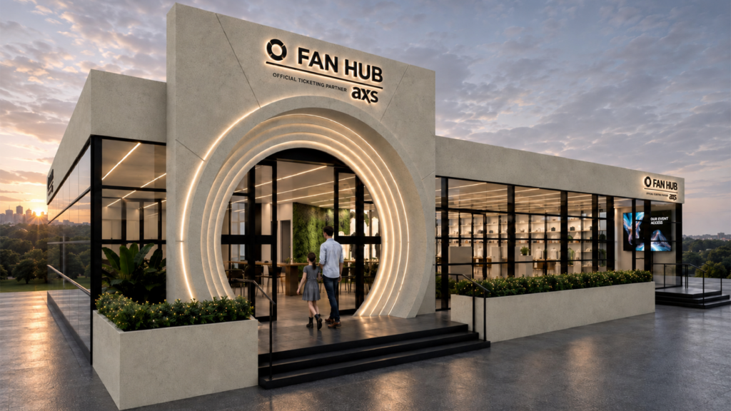 Render of Fan Hub ticketing and merchandise facility at Melbourne Park.