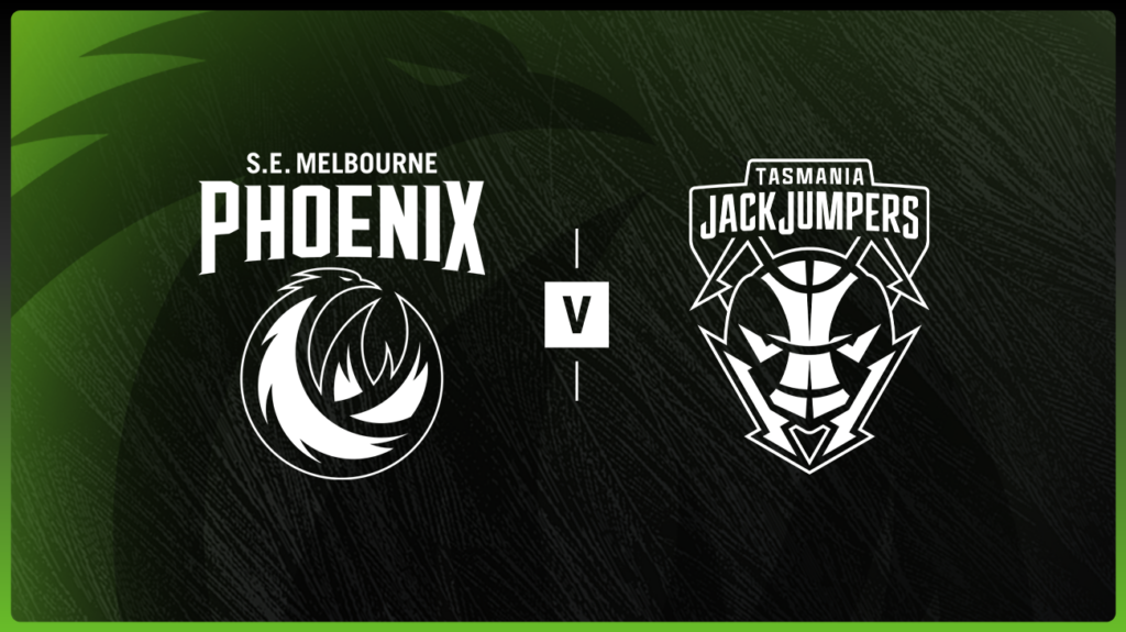 South East Melbourne Phoenix and Tasmania JackJumpers logos on a green and black background.