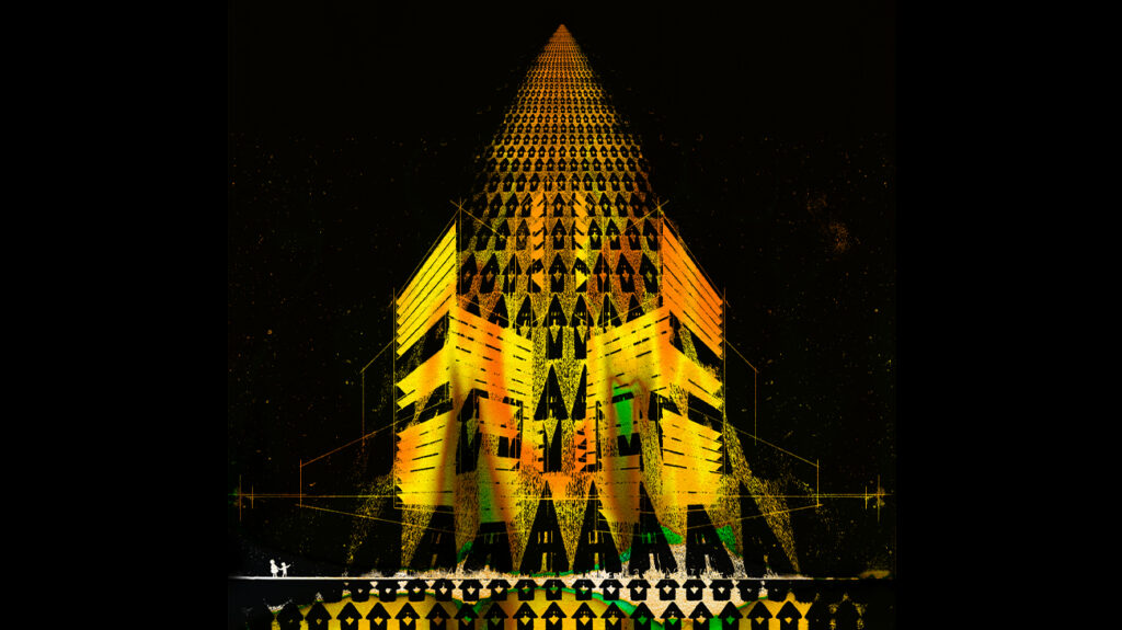 Radiohead multi-coloured tour art against a black background.