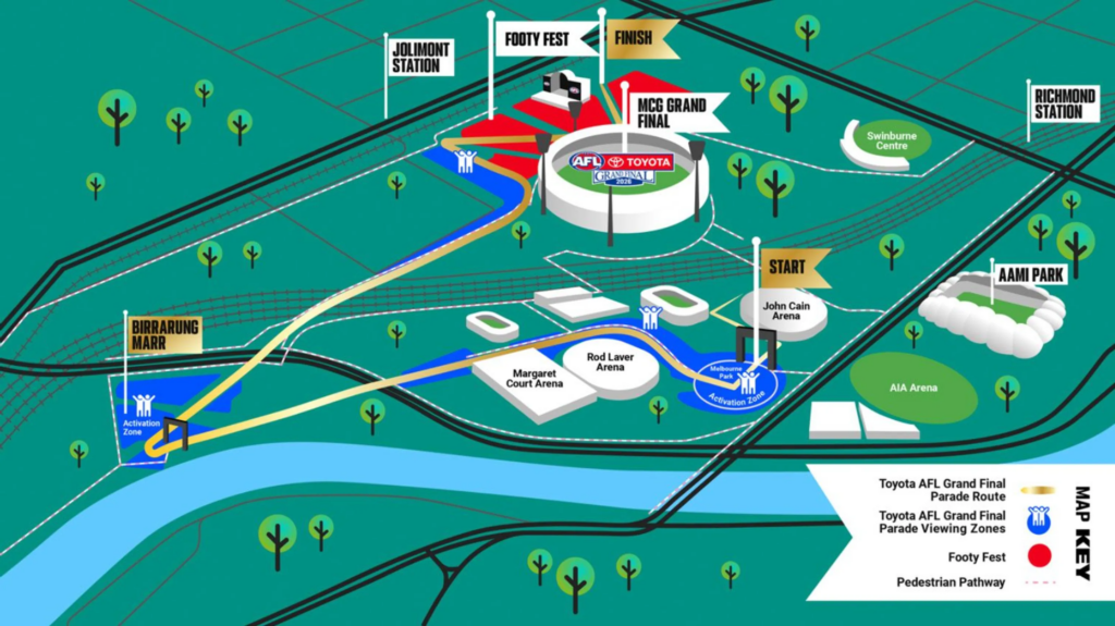 Map of the AFL Grand Final Parade route.