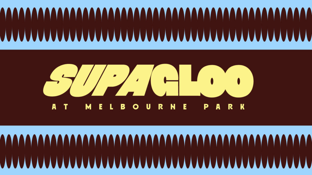 SUPAGLOO event branding on a brown background.